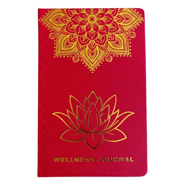 Rood & Goud Welzijnsdagboek – 120 Pagina’s – Mandala & Lotusbloem