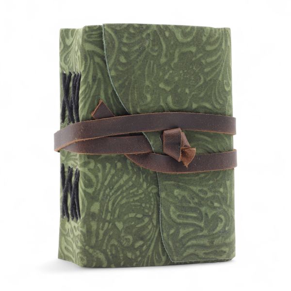 Dik Leren Notitieboekje met Deckled Edge (5×3,5") – Green Maze Pattern