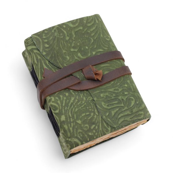 Dik Leren Notitieboekje met Deckled Edge (5×3,5") – Green Maze Pattern