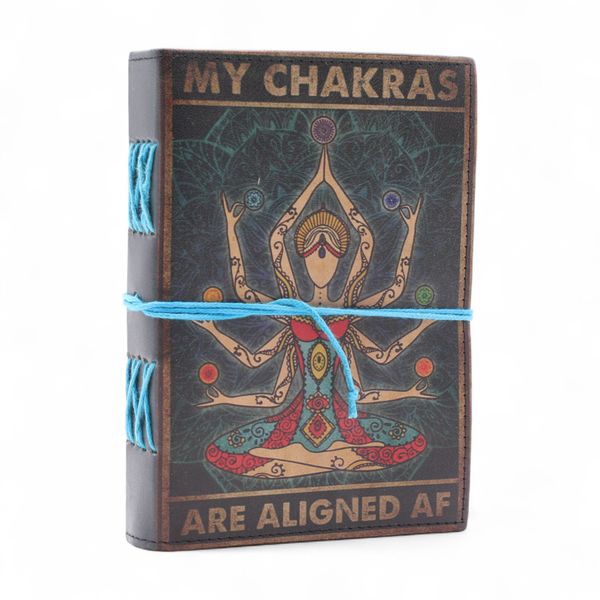 Leren Bedrukt Notitieboekje (7×5") – My Chakras Are Aligned AF – 200 pagina’s