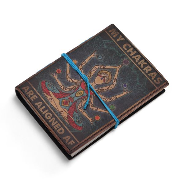 Leren Bedrukt Notitieboekje (7×5") – My Chakras Are Aligned AF – 200 pagina’s