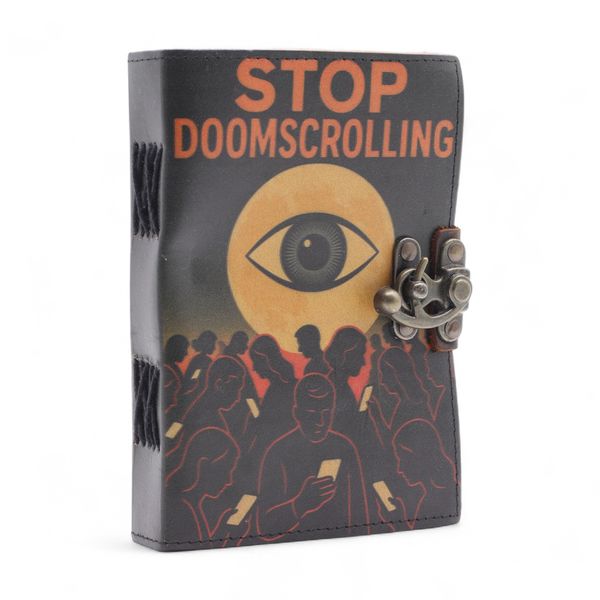 Leren Bedrukt Notitieboekje (7×5") – Stop Doomscrolling – 200 pagina’s
