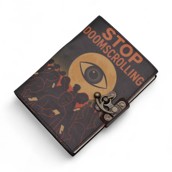 Leren Bedrukt Notitieboekje (7×5") – Stop Doomscrolling – 200 pagina’s