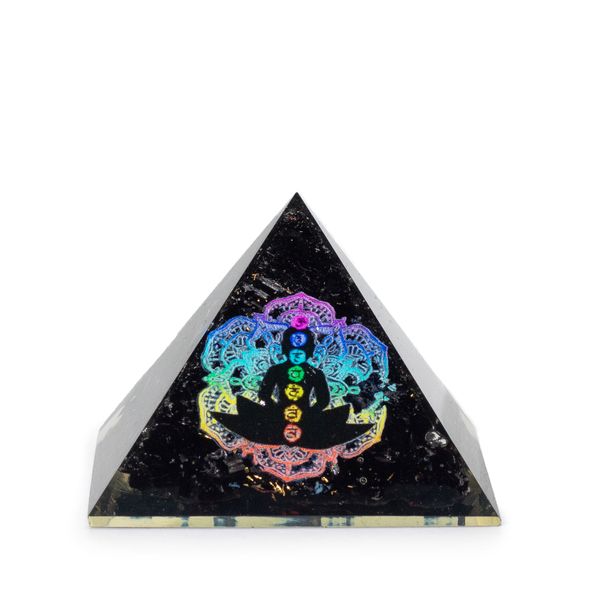 Kleine Organiet Piramide – Chakra Boeddha – Zwarte Toermalijn
