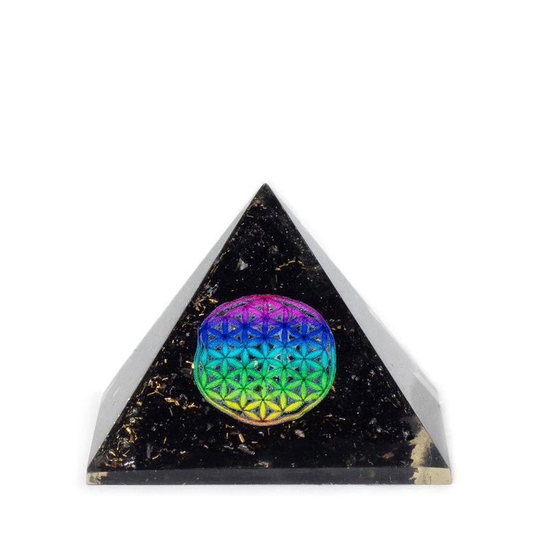 Kleine Organiet Piramide – Flower of Life – Zwarte Toermalijn