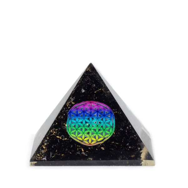 Kleine Organiet Piramide – Flower of Life – Zwarte Toermalijn