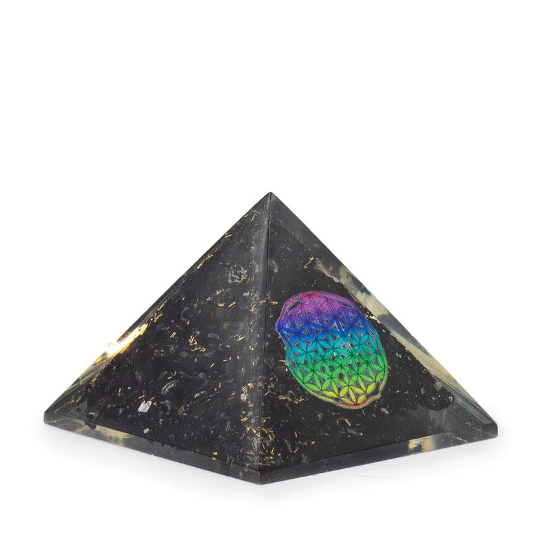 Kleine Organiet Piramide – Flower of Life – Zwarte Toermalijn