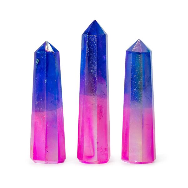 Edelsteen Obelisk Punt ca. 9 cm – Aurora Kristal Kwarts – Roze & Blauw