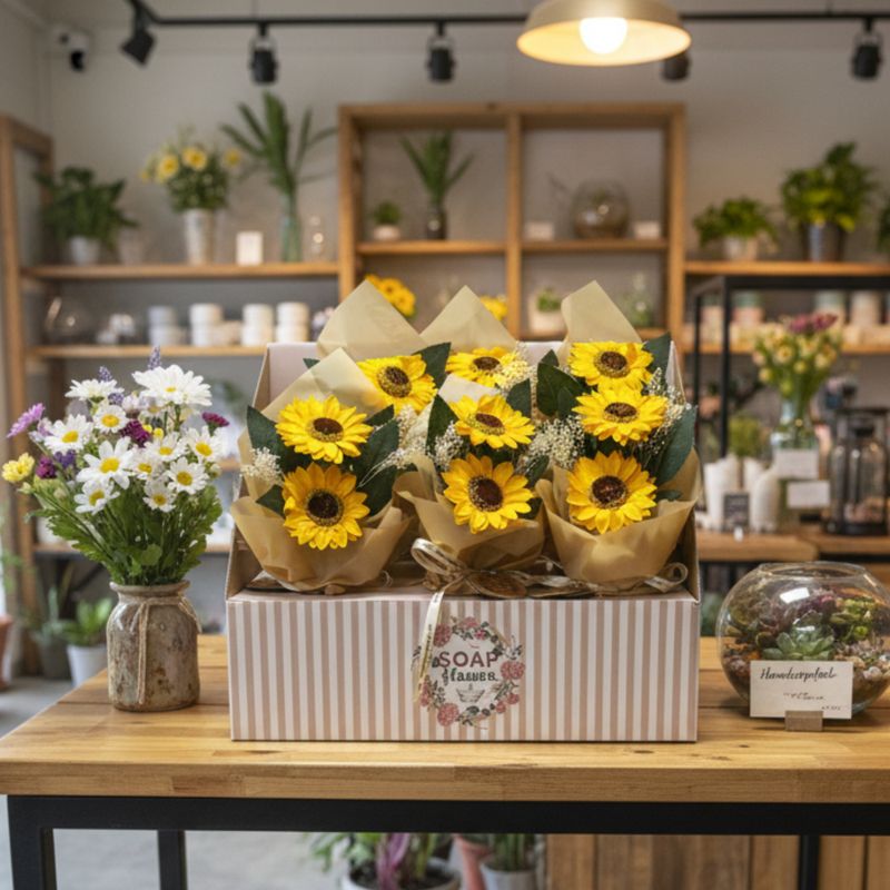 Verkoopklare Zeepbloemen – Boeket met Twee Zonnebloemen