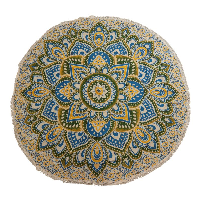 Grote Mandala Ronde Kunst (180cm) - Geel & Blauw
