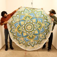 Grote Mandala Ronde Kunst (180cm) - Geel & Blauw