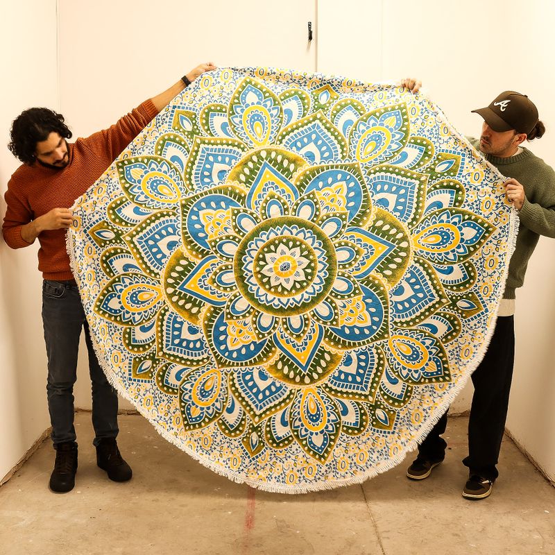 Grote Mandala Ronde Kunst (180cm) - Geel & Blauw