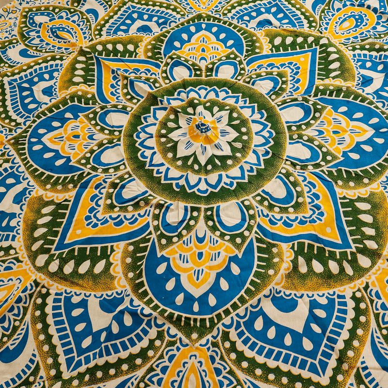Grote Mandala Ronde Kunst (180cm) - Geel & Blauw