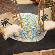 Grote Mandala Ronde Kunst (180cm) - Geel & Blauw