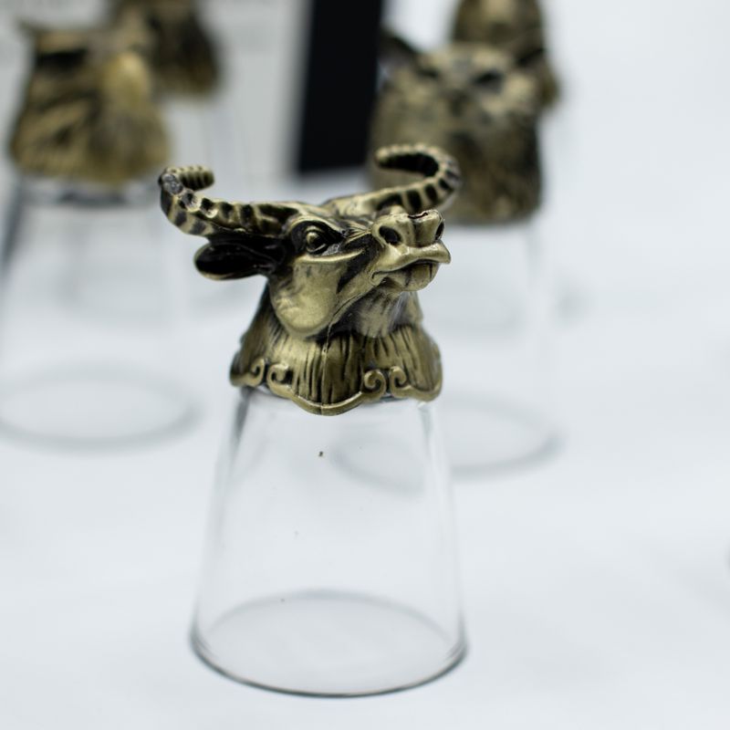 Ondersteboven Shotglazen (25 ml) – Bos en Mystieke Wezens – Antiek Brons