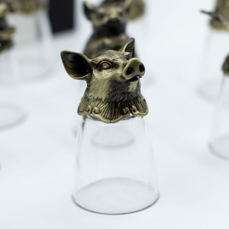 Ondersteboven Shotglazen (25 ml) – Chinese Dierenriemwezens – Antiek Brons