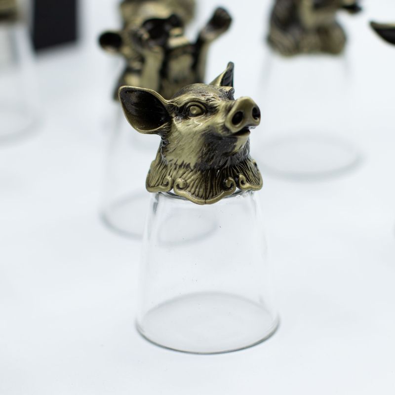 Ondersteboven Shotglazen (25 ml) – Chinese Dierenriemwezens – Antiek Brons