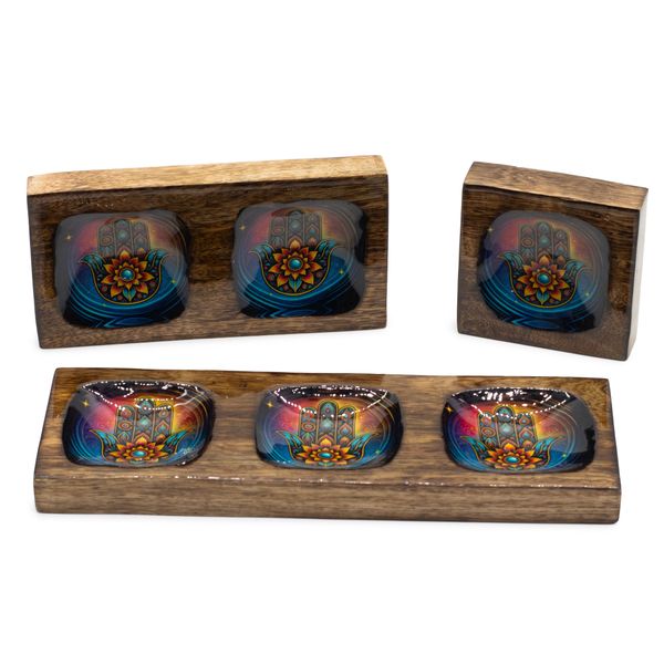 Middelgrote Geëmailleerde Mangohouten Schaalset – Hamsa