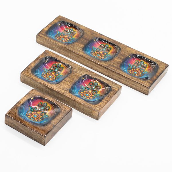 Middelgrote Geëmailleerde Mangohouten Schaalset – Hamsa