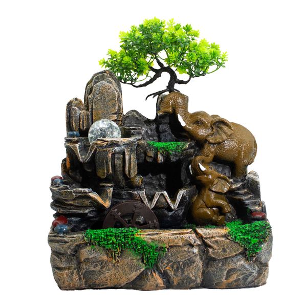 Tafelwaterornament – Olifanten in Liefde, Kristallen Bol, Licht & Watermolen