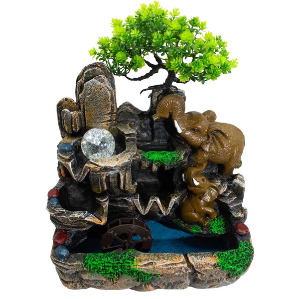 Tafelwaterornament – Olifanten in Liefde, Kristallen Bol, Licht & Watermolen
