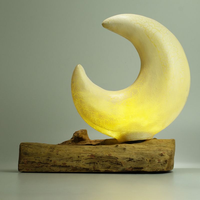 DriftGlow Lamp met Crackle Halvemaan Kap – Grijs