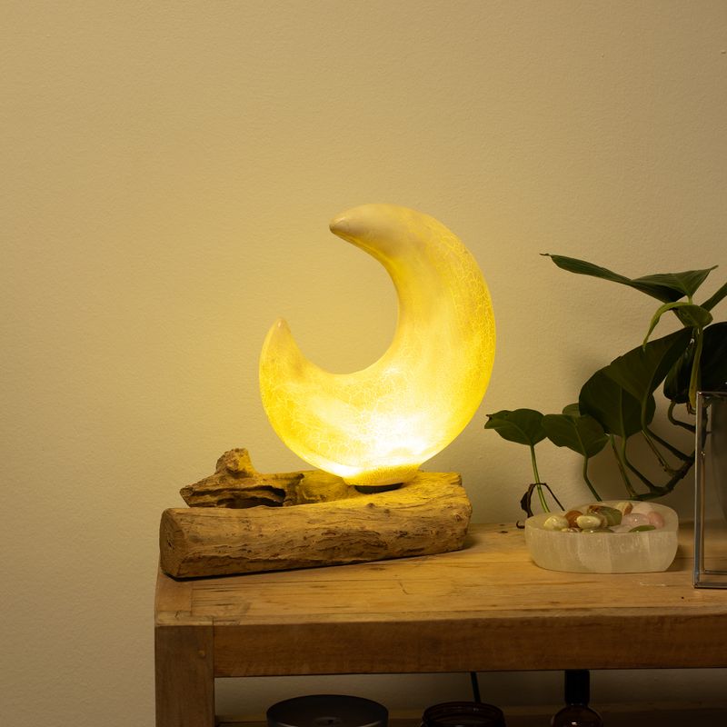 DriftGlow Lamp met Crackle Halvemaan Kap – Grijs
