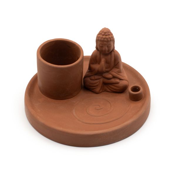 Multifunctionele Boeddha Wierookplaat – Natuurlijke Terracotta Stijl