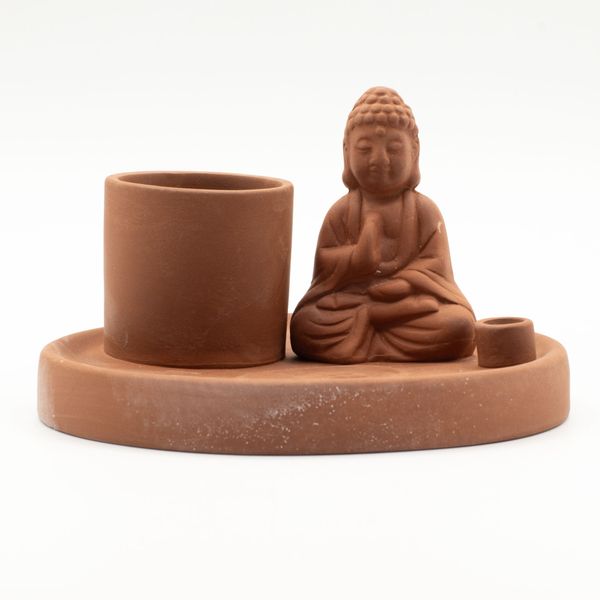 Multifunctionele Boeddha Wierookplaat – Natuurlijke Terracotta Stijl