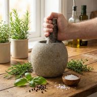 Decoratieve Riviersteen Stamper & Vijzel – Groot (ca. 15 × 12 cm)
