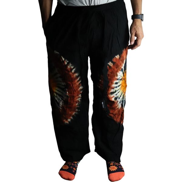 Japanse Stijl Lounge Broek - Maat M - Zwart Chocolade / Oranje