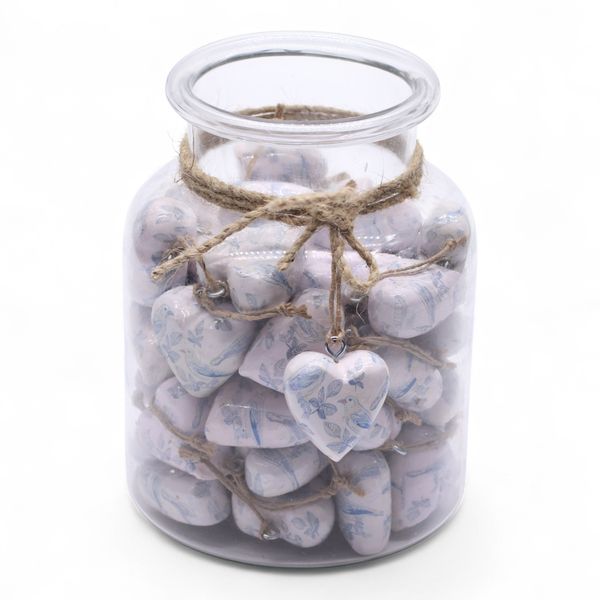 Grote Decoratieve Houten Harten – Blauwe Vogel (50) – in Displaypot