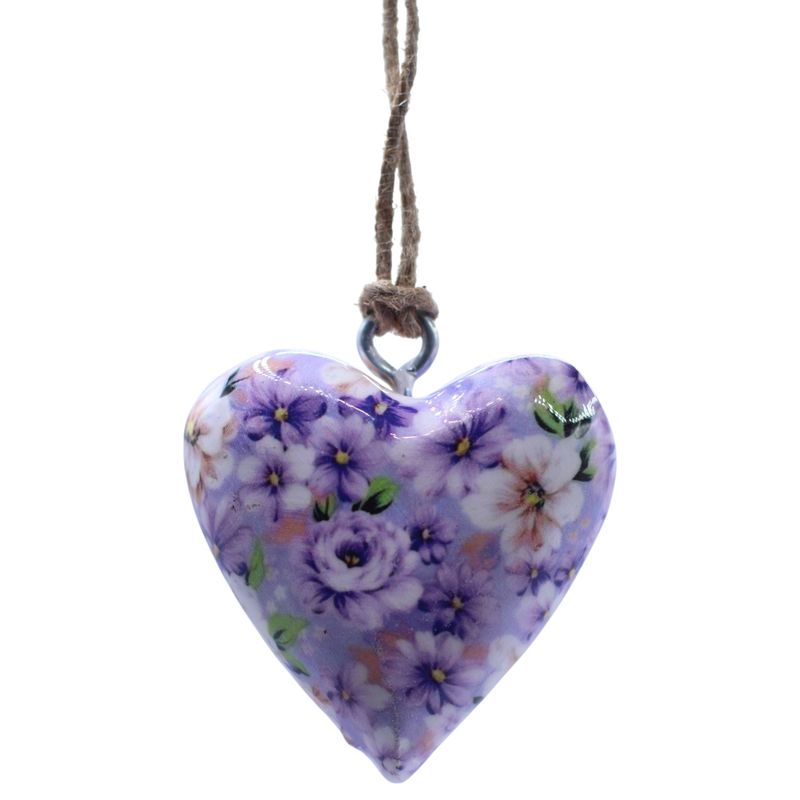 Grote Decoratieve Houten Harten – Paarse Bloem (50) – in Displaypot