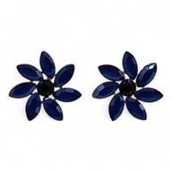 Koningsblauw - Vintage Glas - Bloemen - Oorbellen