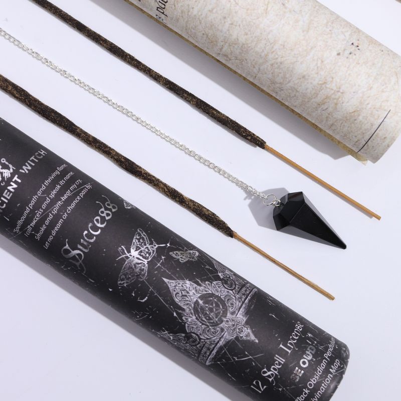 Oude Heksen Spreuk Wierook - Succes - Zwarte Obsidiaan Pendel