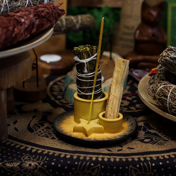 Palo Santo Stick & Smudge Houder – Mandala – Zand & Grijs