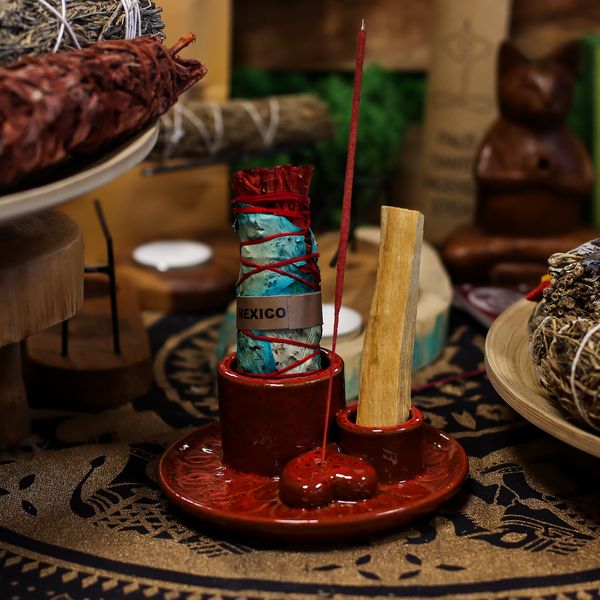 Palo Santo Stick & Smudge Houder – Mandala – Rood met Hart Glans