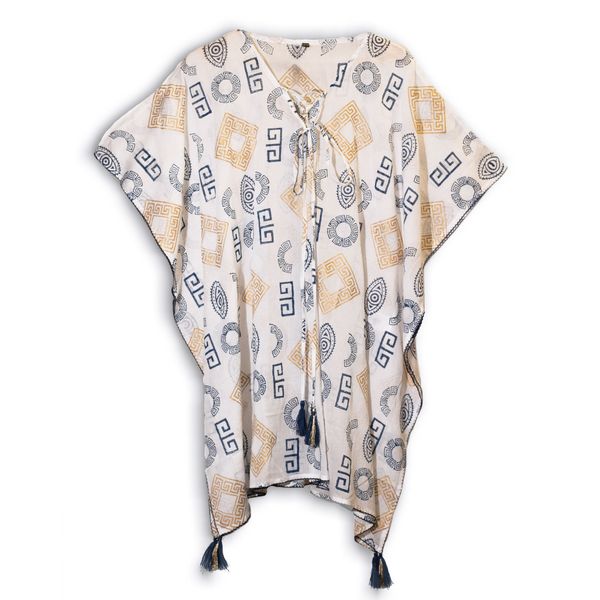 Kaftan - Goud & Blauw Grieks Motief - Handgeschilderd