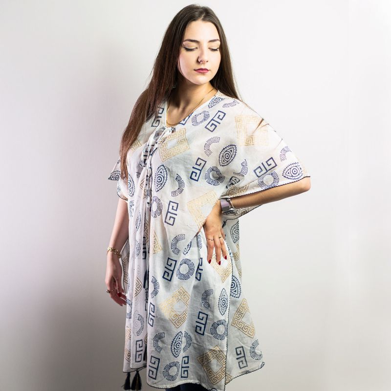 Kaftan - Goud & Blauw Grieks Motief - Handgeschilderd
