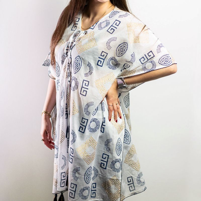 Kaftan - Goud & Blauw Grieks Motief - Handgeschilderd