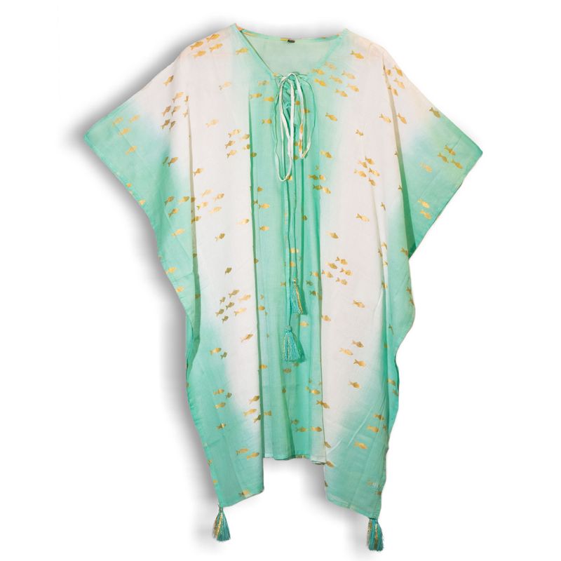 Kaftan - Wit & Turquoise & Goud Vissendesign