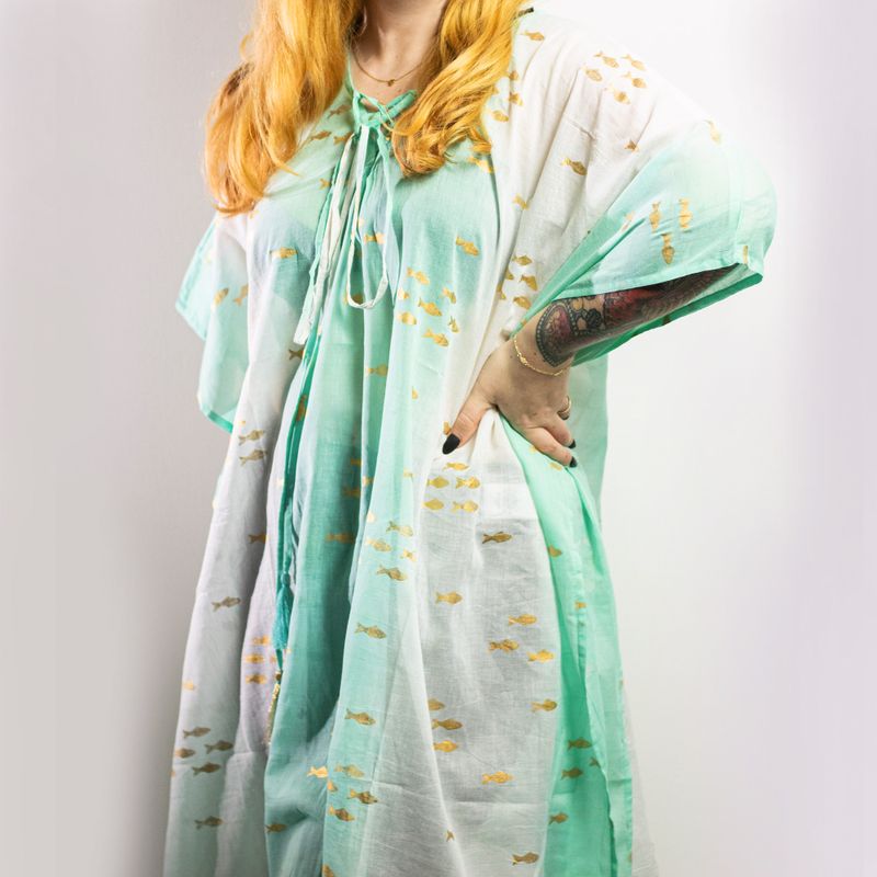 Kaftan - Wit & Turquoise & Goud Vissendesign