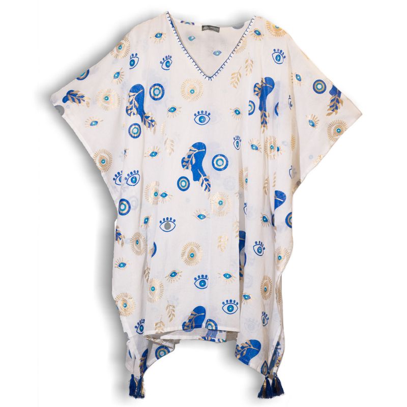 Kaftan - Wit, Blauw & Goud Oog van Fatima Design
