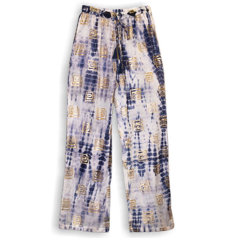 Lounge Broek - Goud & Blauw Grieks Motief - Handgeschilderd