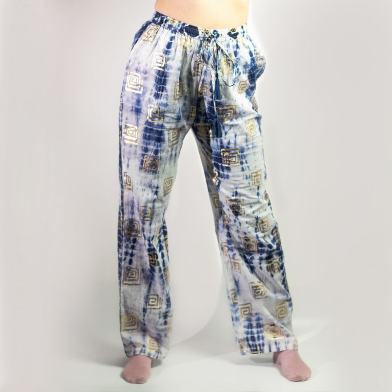 Lounge Broek - Goud & Blauw Grieks Motief - Handgeschilderd