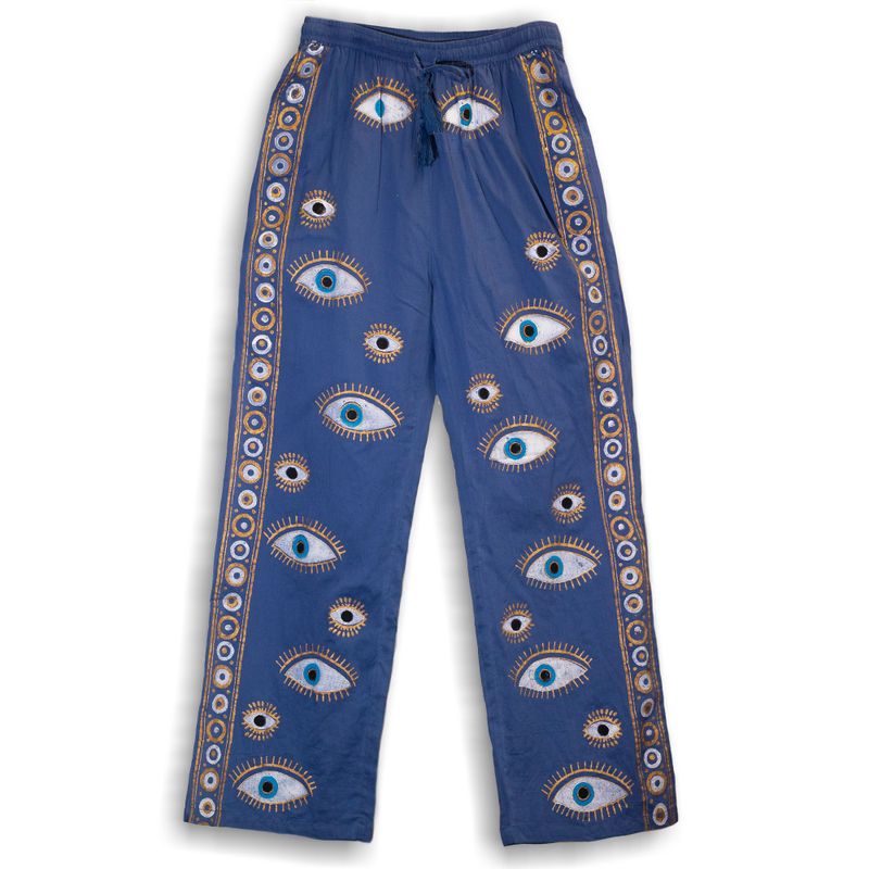 Lounge Broek - Rijk Blauw & Goud Handgeschilderd Oog van Fatima Design
