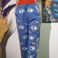 Lounge Broek - Rijk Blauw & Goud Handgeschilderd Oog van Fatima Design