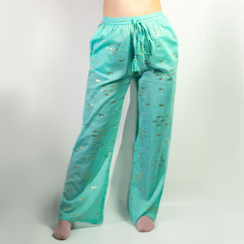 Lounge Broek - Turquoise & Goud Vissendesign