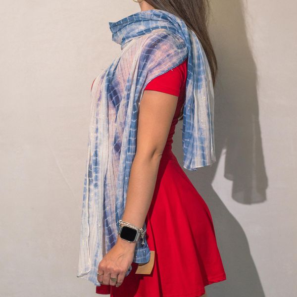 Nomad Sari - Summer Scarf - 180x50cm - Party Shine - Dusky Blue