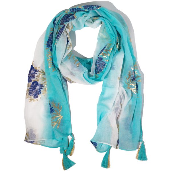 Nomad Sari - Zomersjaal - 180x50cm - Aqua Fish - Turkoois